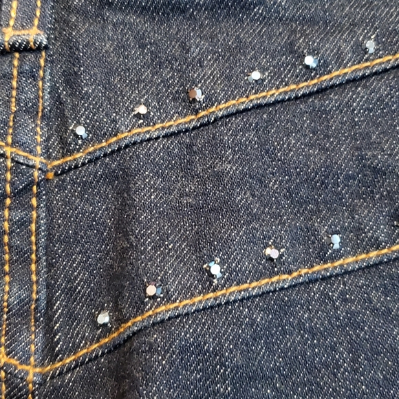 Laundry Dark Wash Blue Denim Zipfly Cotton Blend Skirt with Rhinestones Size 12 - Picture 8 of 15
